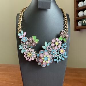 Pastel flower floral rhinestone statement necklace